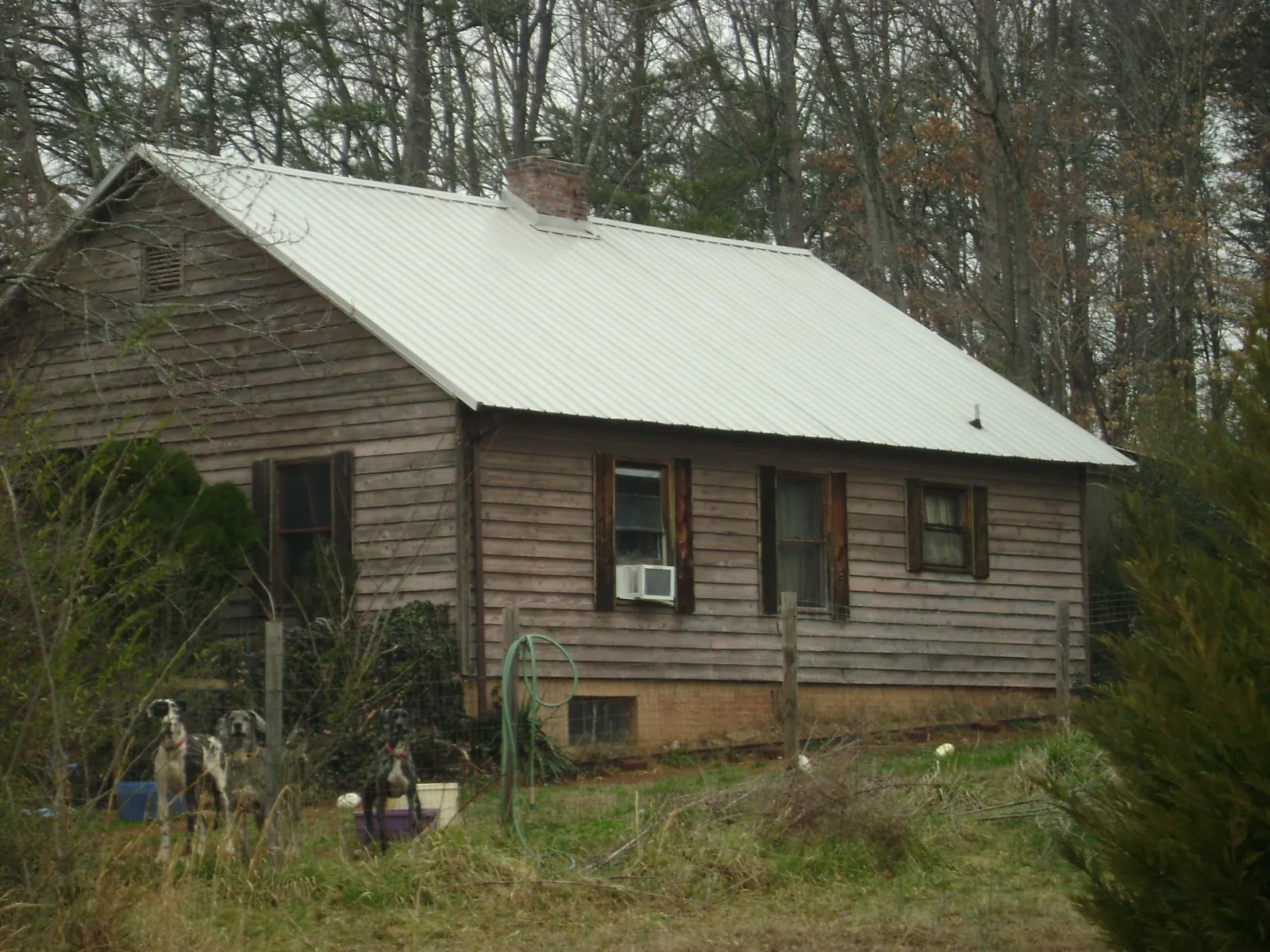 White metal roof on an old wood sided farmhouse, from a Asphalt Shingle Roof Repair job in Metter
